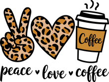 Load image into Gallery viewer, DTF Transfer – AE Peace Love and Coffee Multi Sizes
