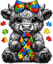 Load image into Gallery viewer, DTF Transfer – Autism Awareness Cow Multi Sizes (AW-AU001)