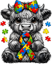Load image into Gallery viewer, DTF Transfer – Autism Awareness Cow Multi Sizes (AW-AU001)