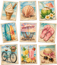 Load image into Gallery viewer, DTF Transfer – Beach Stamps Multi Sizes (BE-SC008)