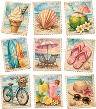 Load image into Gallery viewer, DTF Transfer – Beach Stamps Multi Sizes (BE-SC008)