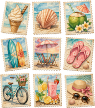 Load image into Gallery viewer, DTF Transfer – Beach Stamps Multi Sizes (BE-SC008)