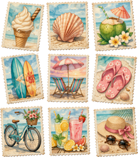 Load image into Gallery viewer, DTF Transfer – Beach Stamps Multi Sizes (BE-SC008)