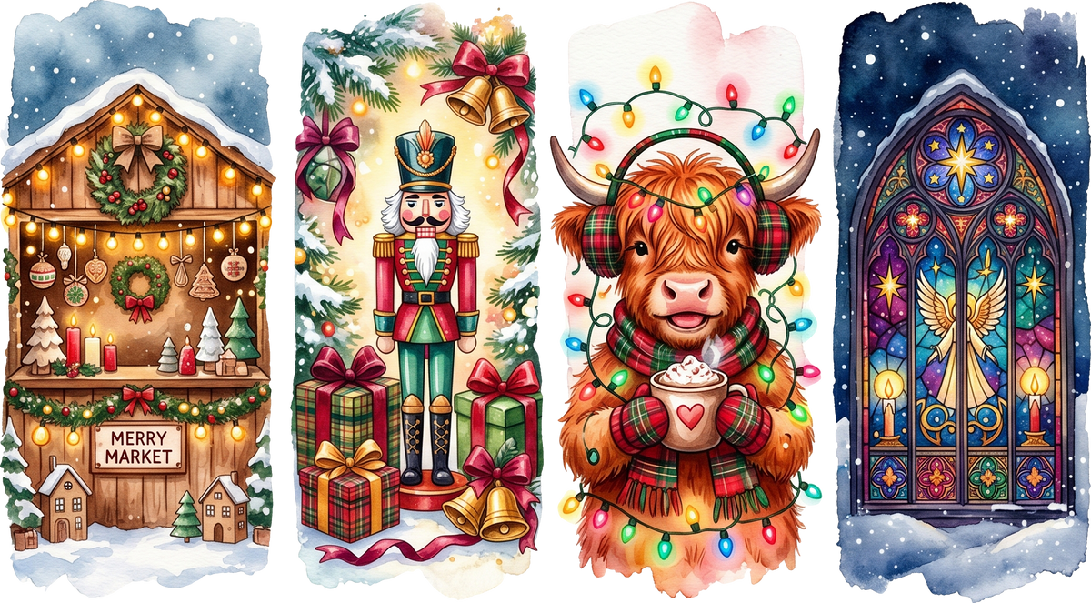 DTF Transfer - Xmas Scene Quad Glass Cow (CM-SC015)