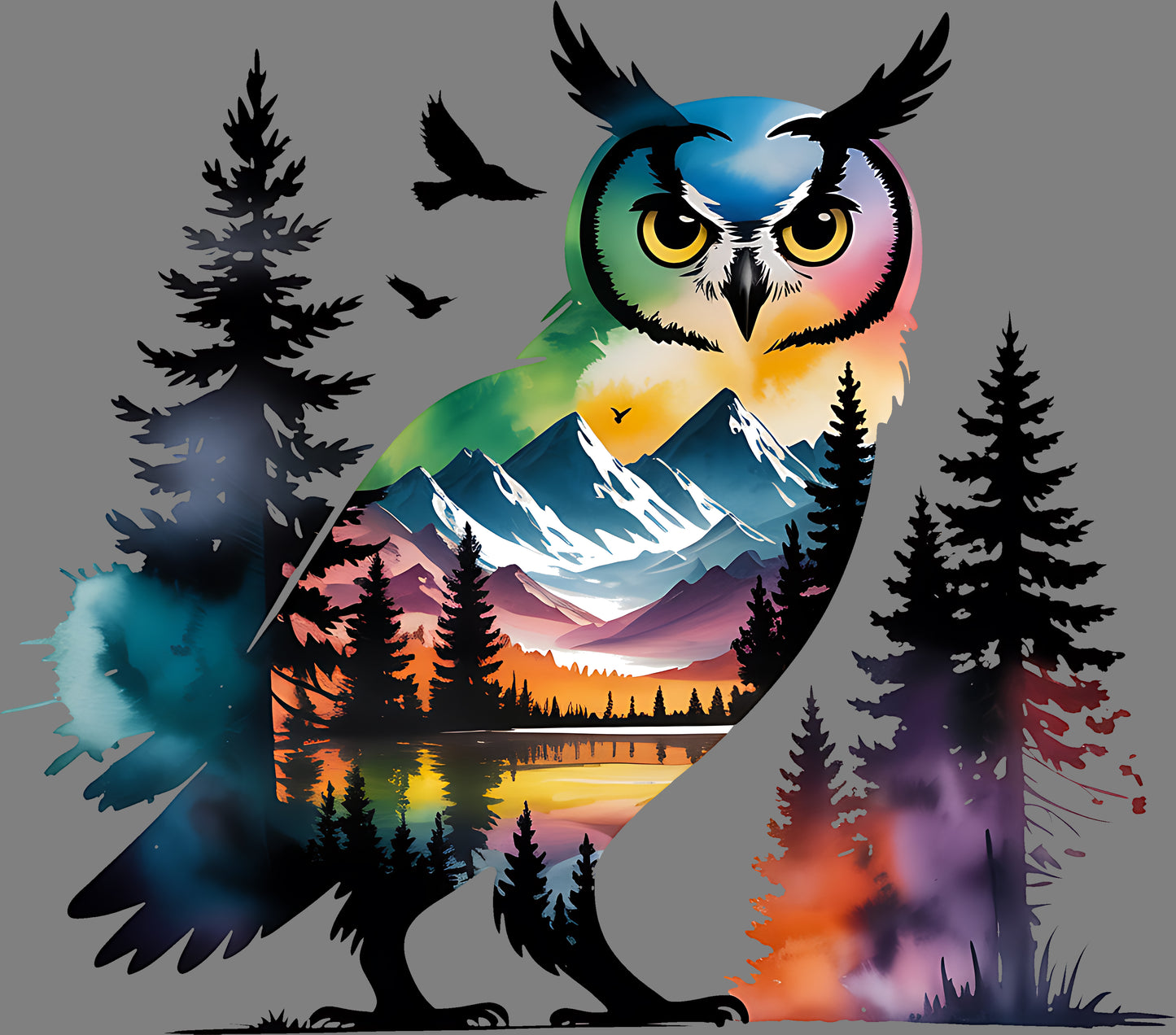 DTF Transfer – Owl Water Color Multi Sizes (AN-OW002)