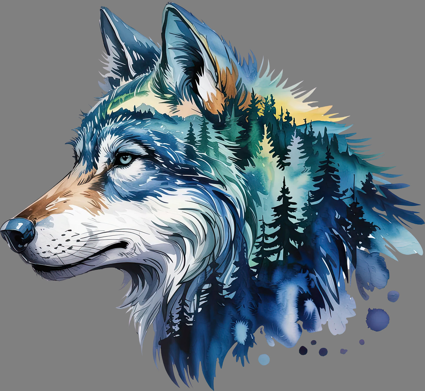 DTF Transfer – CU Wolf Water Color Multi Sizes