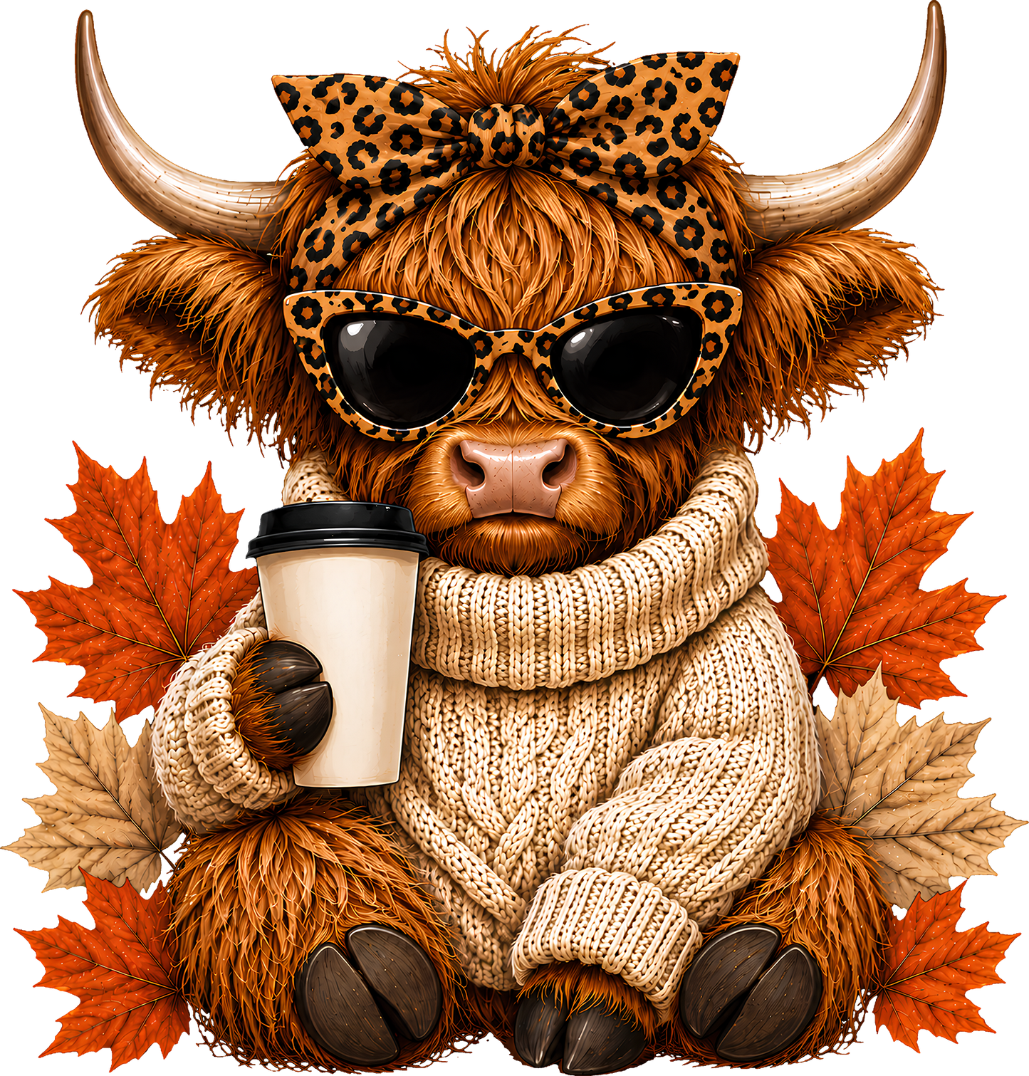 DTF Transfer – Cow Fall Coffee A Multi Sizes (CW-HC014)