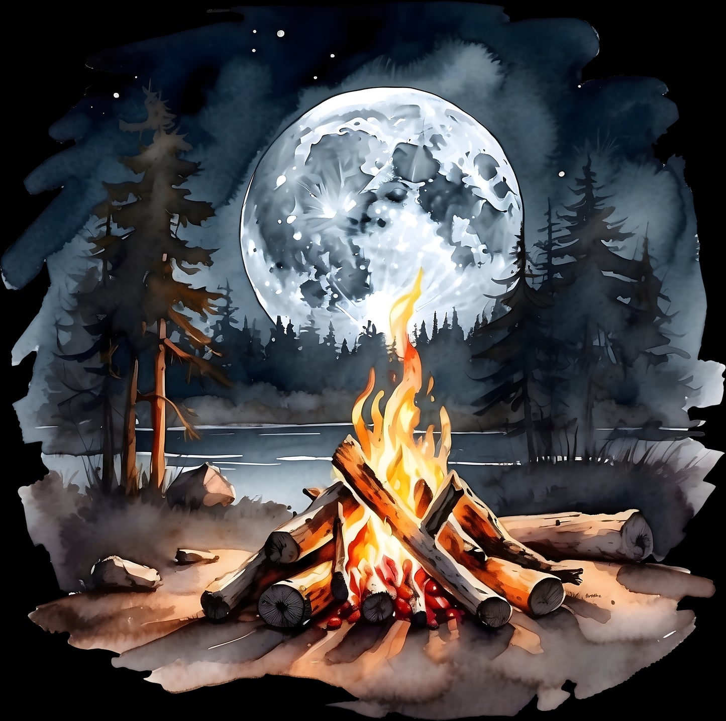 DTF Transfer – Camp Fire Moon Multi Sizes MN_SC001