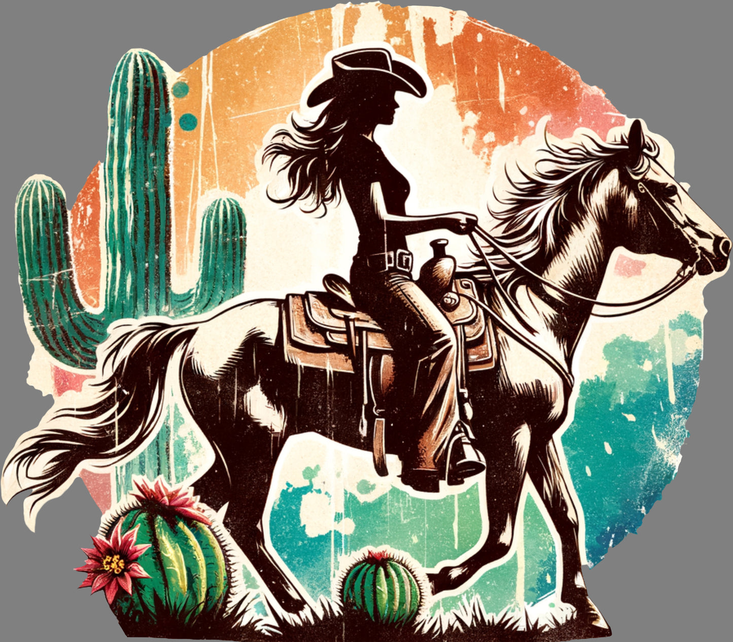 DTF Transfer – Cowgirl Horse Multi Sizes (CO-CG002)
