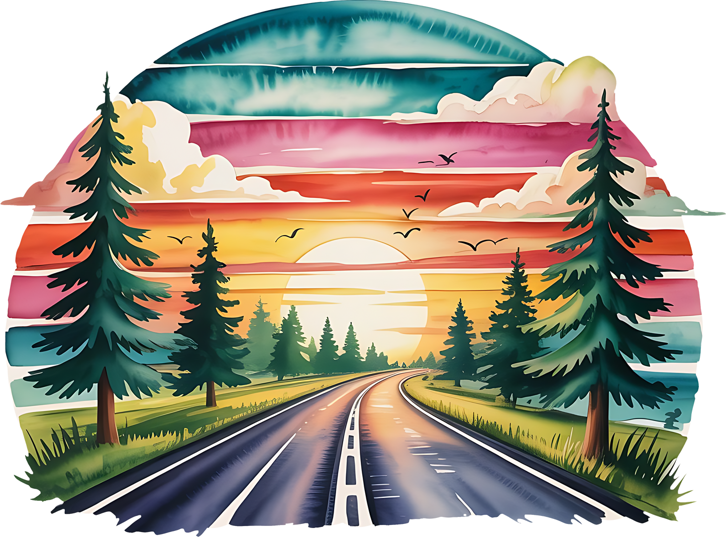 DTF Transfer – Road Sunset Multi Sizes (SU-SS001)