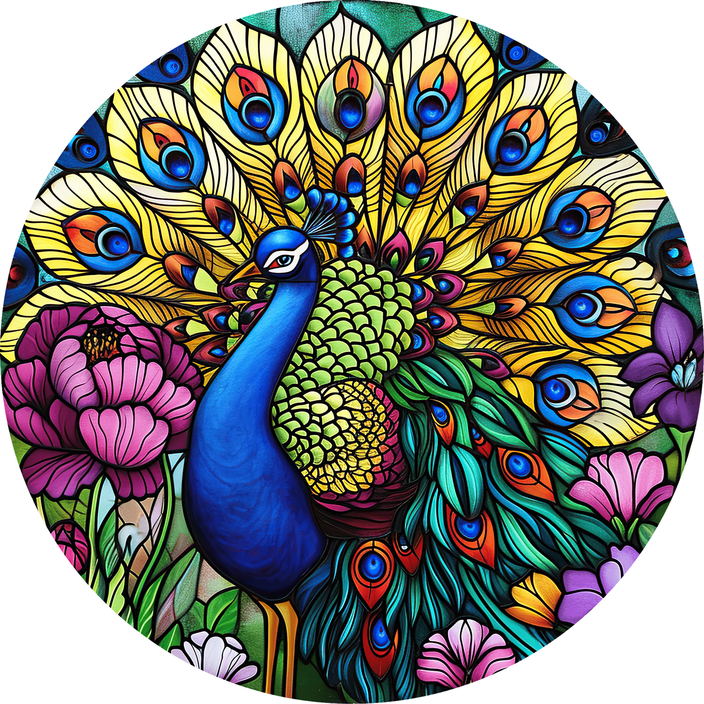 DTF Transfer – Glass Peacock Multi Sizes (AN-PE001)