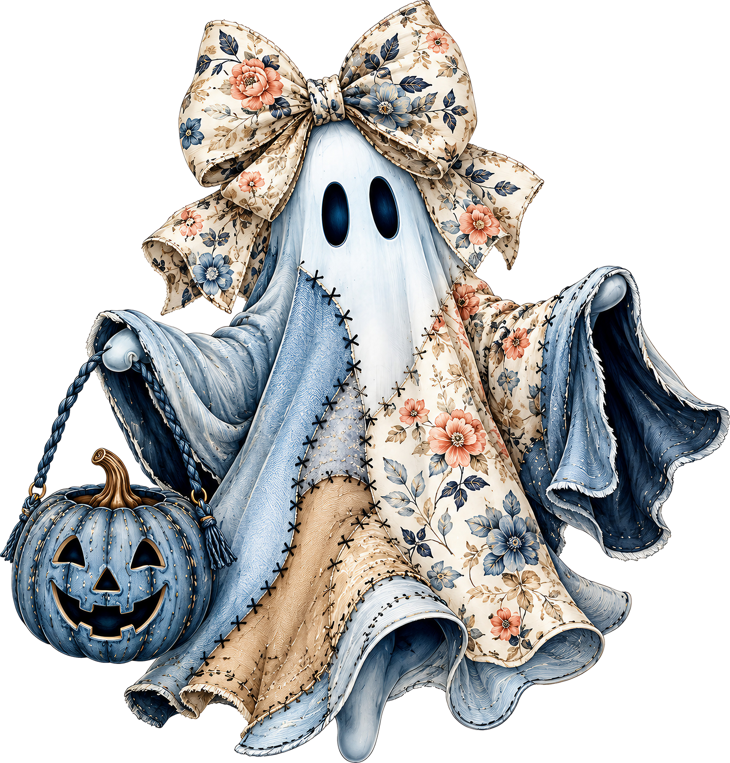 DTF Transfer – Denim Patchwork Ghost Multi Sizes (HA-GH015)