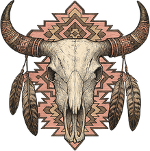 Load image into Gallery viewer, DTF Transfer – HB Cow Skull Feathers Multi Sizes