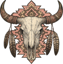 Load image into Gallery viewer, DTF Transfer – HB Cow Skull Feathers Multi Sizes