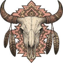 Load image into Gallery viewer, DTF Transfer – HB Cow Skull Feathers Multi Sizes