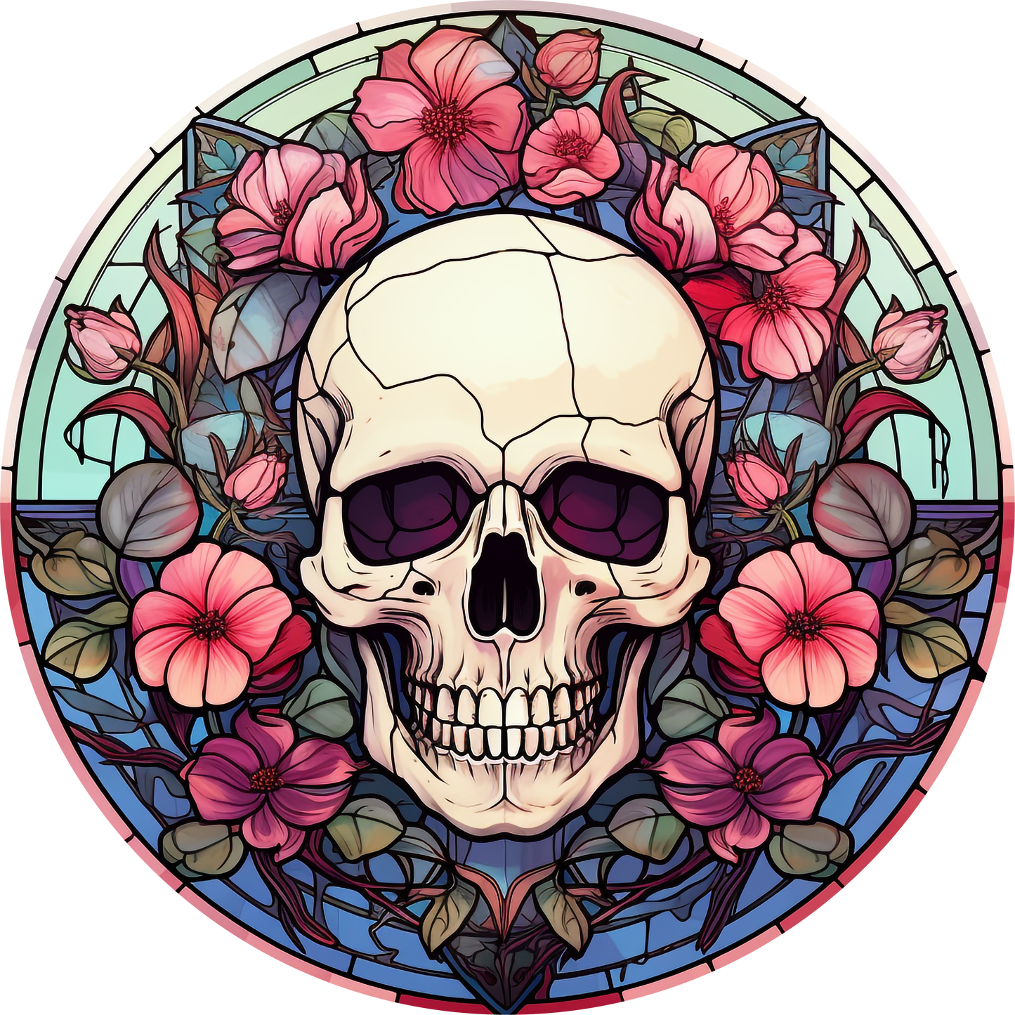 DTF Transfer – IU Glass Skull Flowers C Multi Sizes