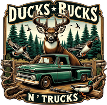 Load image into Gallery viewer, DTF Transfer – JB Ducks Bucks N Trucks Multi Sizes