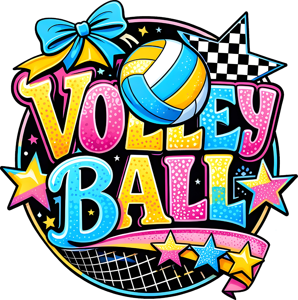 DTF Transfer – Volleyball Bright Multi Sizes (SP-VB001)