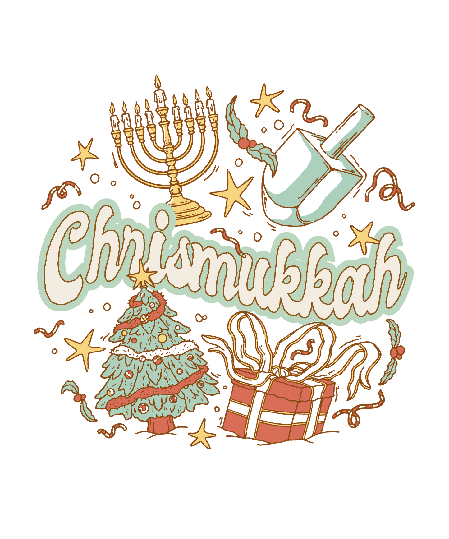 DTF Transfer – 11" Wide Full Color Print Chrismukkah Celebration