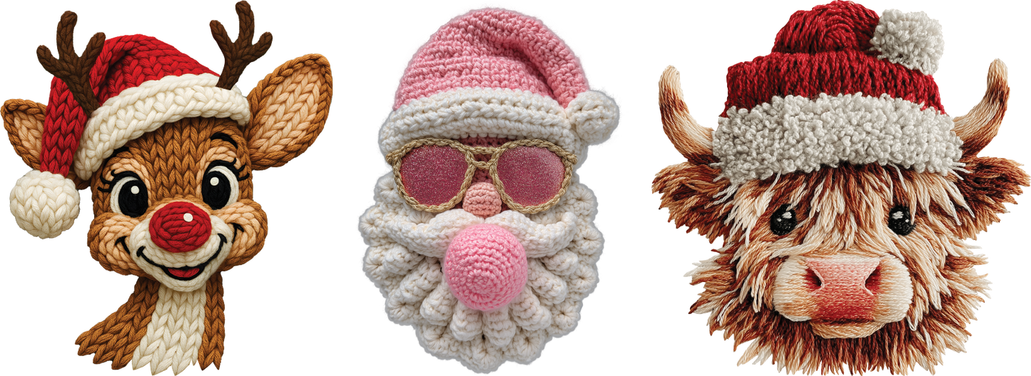 DTF Transfer – Holiday Crochet Trio (2" Mini Designs)
