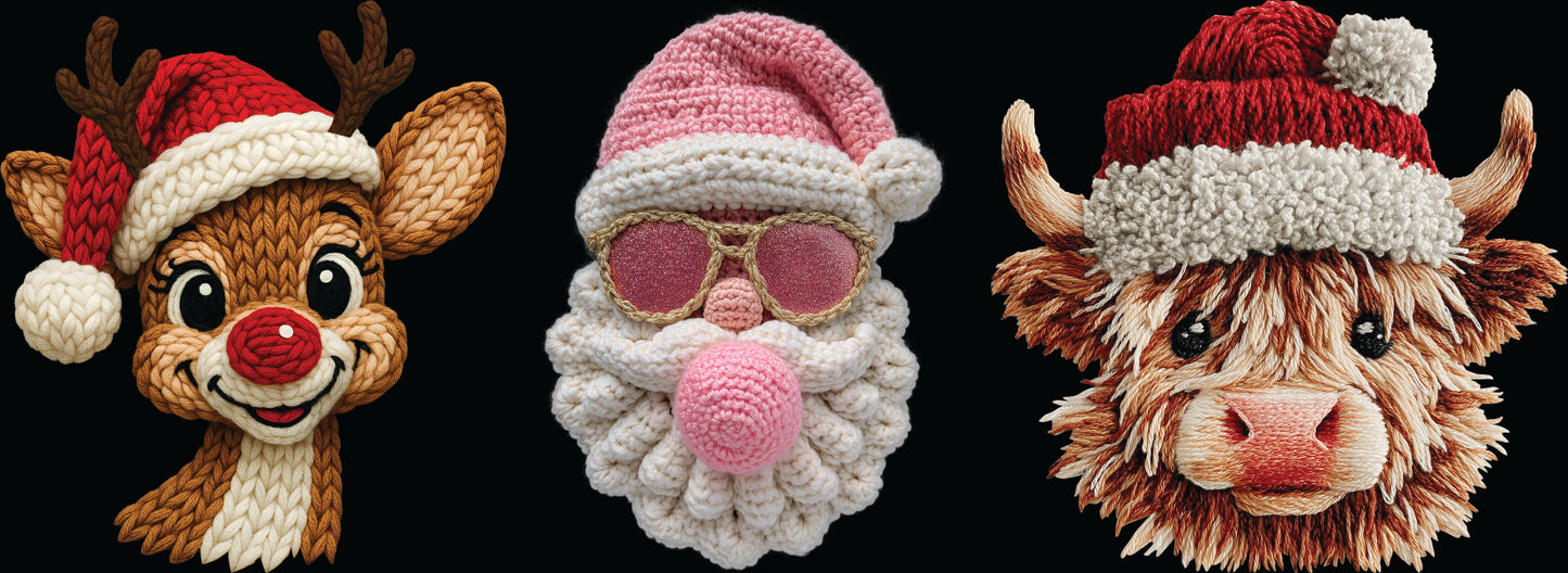 DTF Transfer – Holiday Crochet Trio (2" Mini Designs)