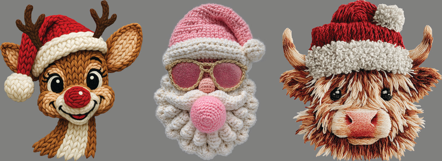 DTF Transfer – Holiday Crochet Trio (2" Mini Designs)