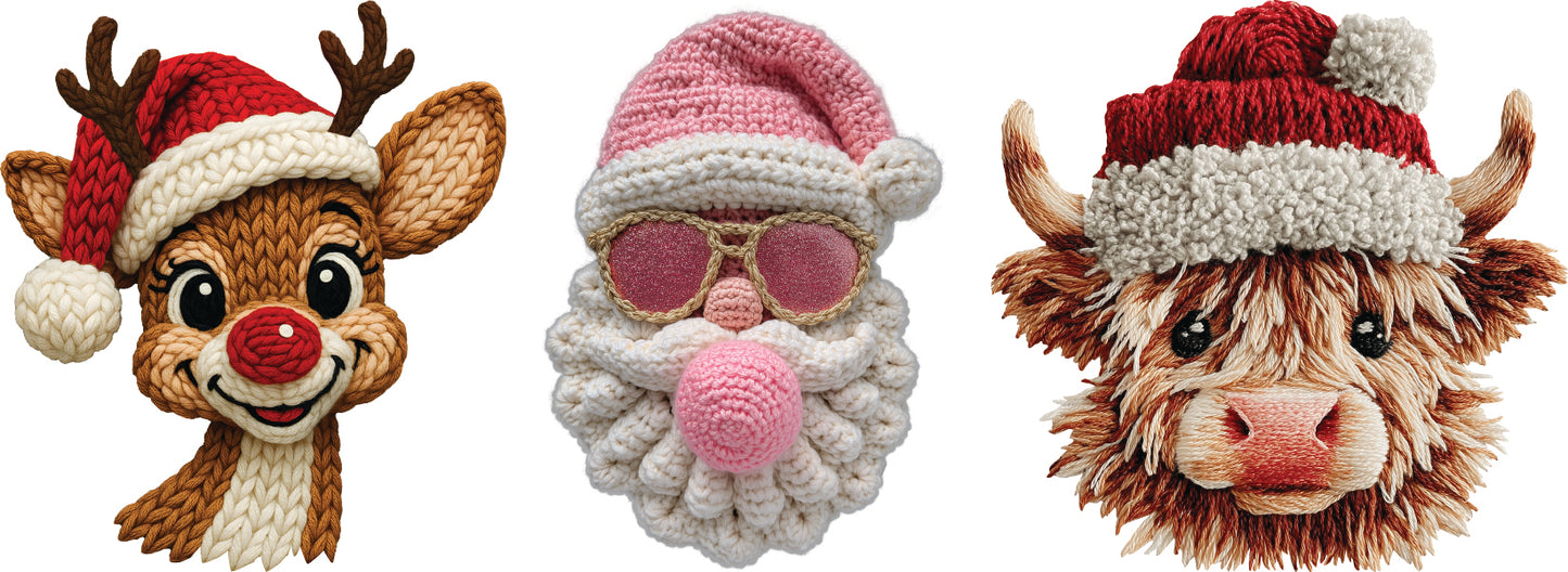 DTF Transfer – Holiday Crochet Trio (2" Mini Designs)