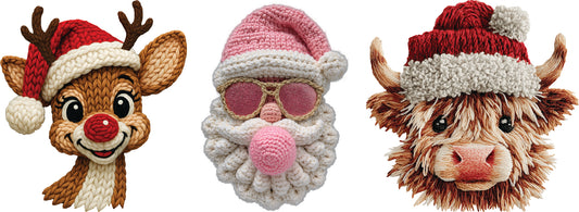 DTF Transfer – Holiday Crochet Trio (2" Mini Designs)
