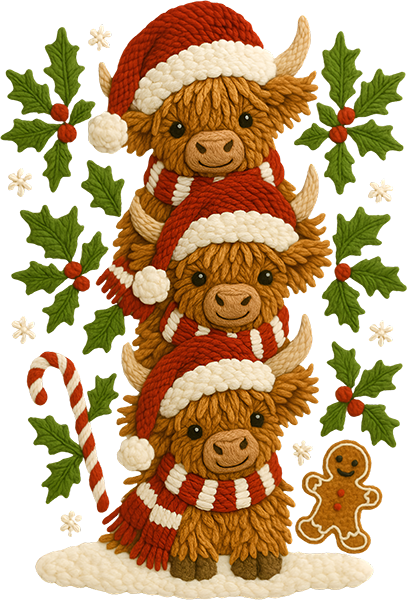 DTF Transfer – Yarn Stacked Cows Multi Sizes