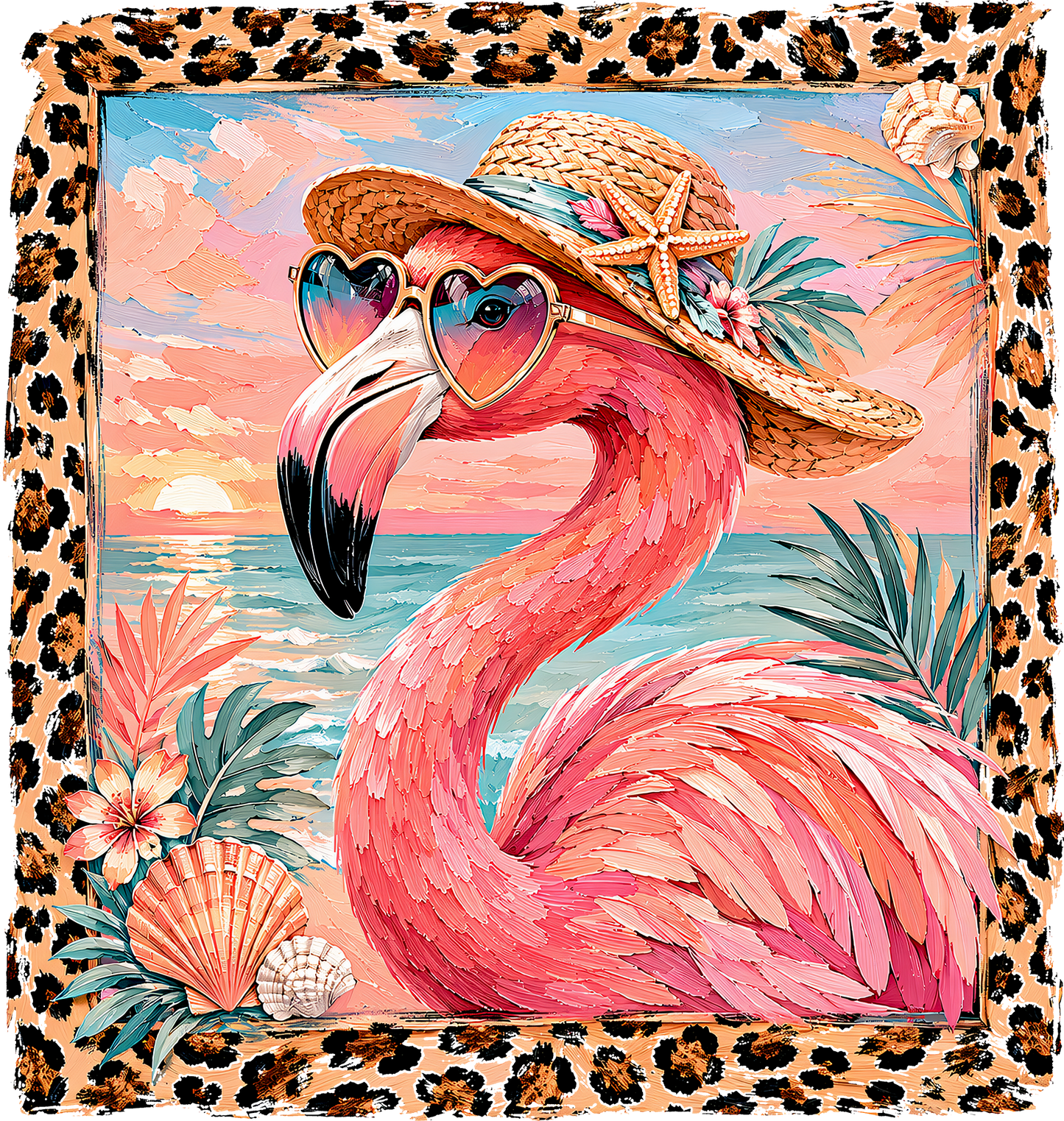 DTF Transfer – Leopard Flamingo Multi Sizes (AN-FL001)