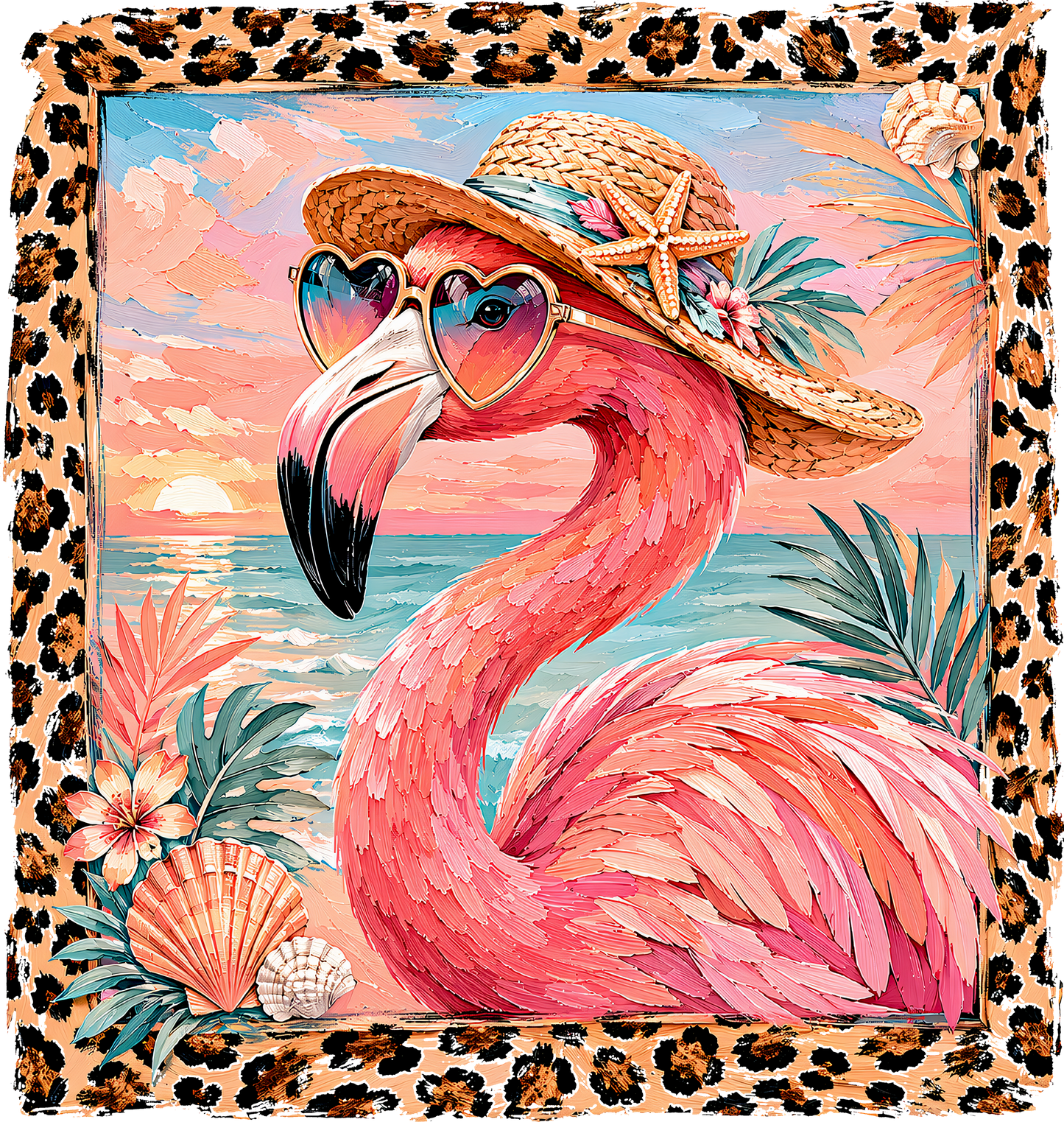 DTF Transfer – Leopard Flamingo Multi Sizes (AN-FL001)