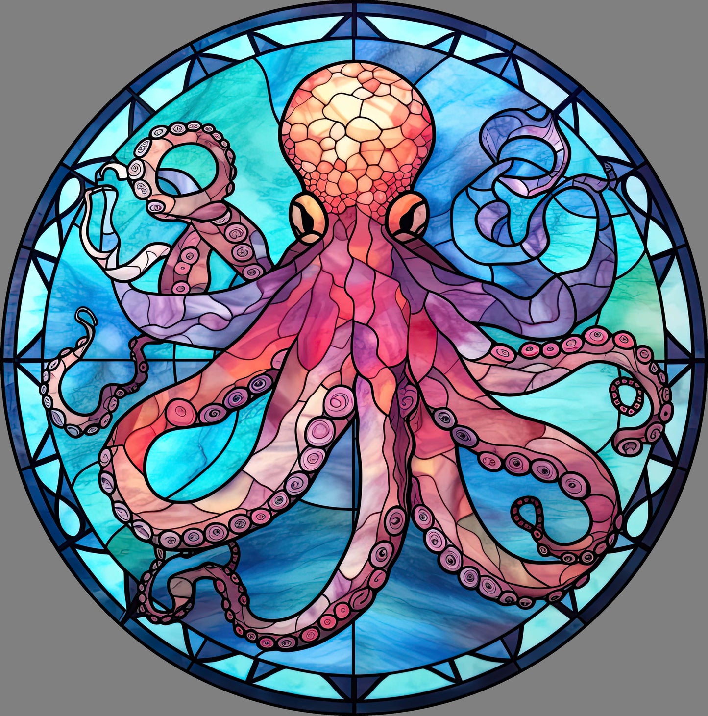 DTF Transfer – Stained Glass Octopus Multi Sizes (AN-OC002)