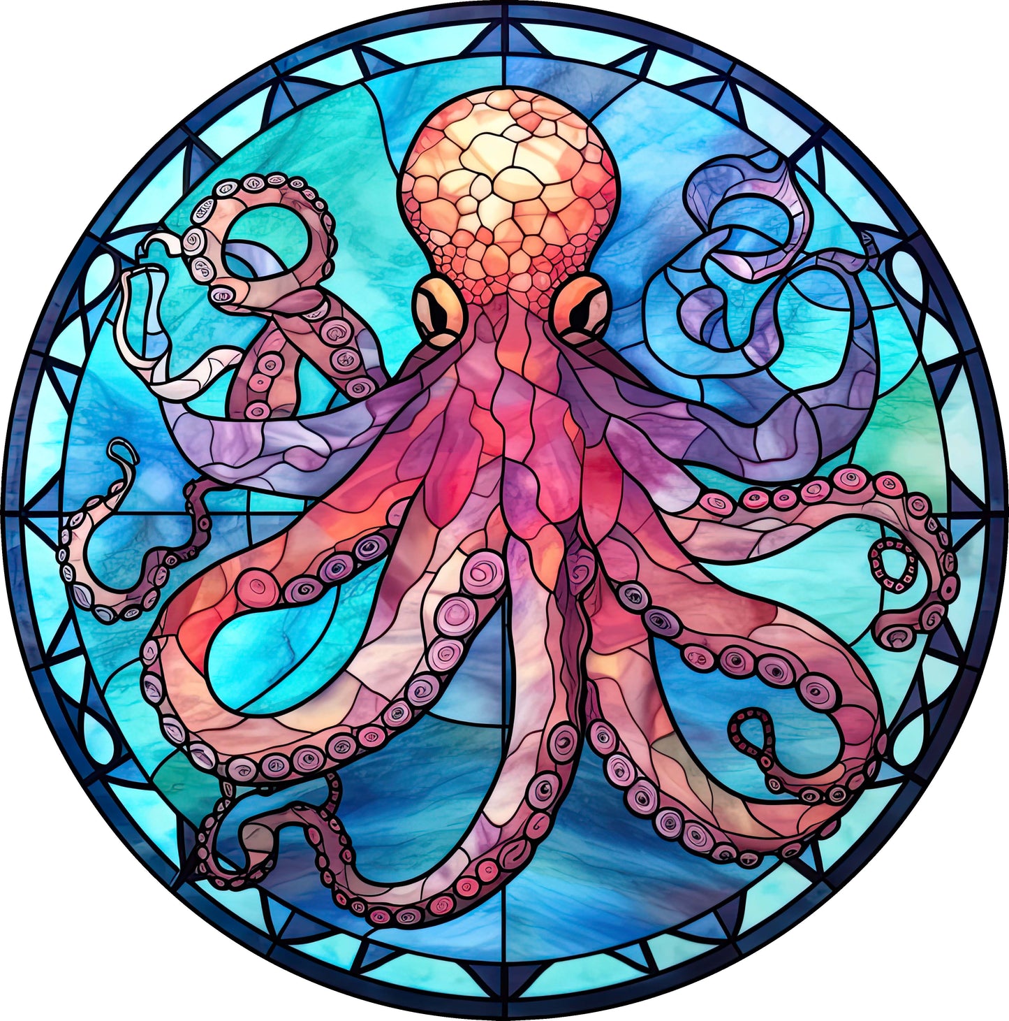 DTF Transfer – Stained Glass Octopus Multi Sizes (AN-OC002)