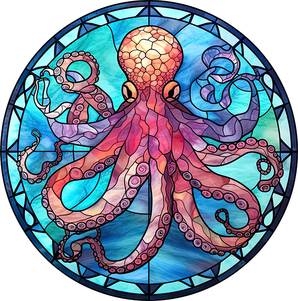DTF Transfer – Stained Glass Octopus Multi Sizes (AN-OC002)