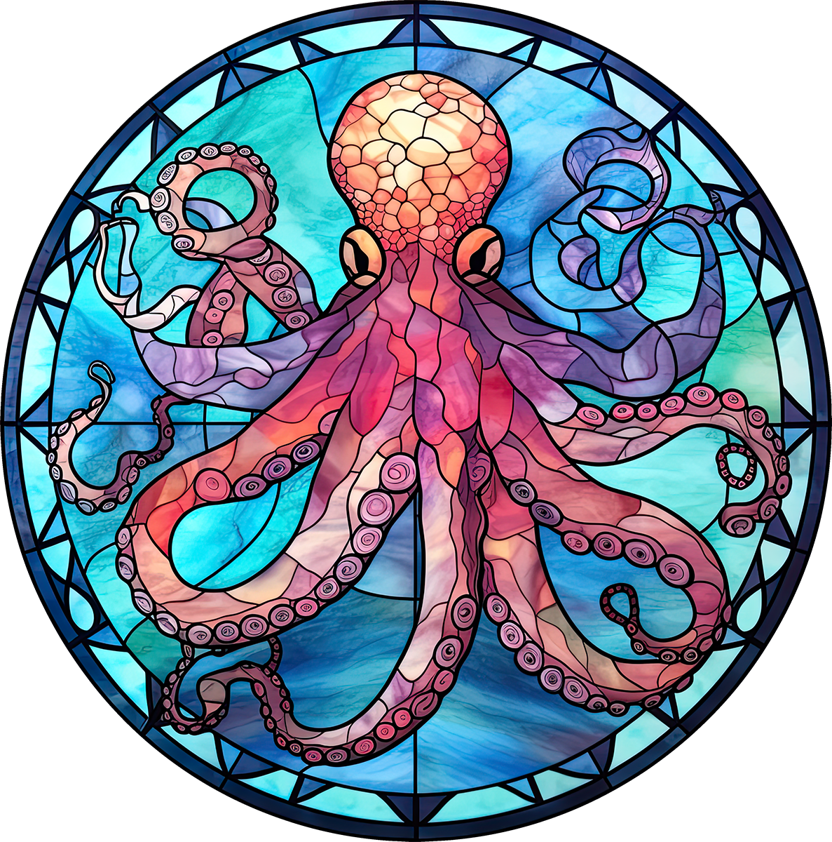 DTF Transfer – Stained Glass Octopus Multi Sizes (AN-OC002)