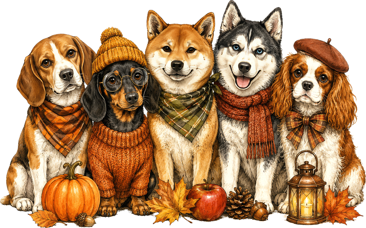 DTF Transfer – Autumn Dogs A Multi Sizes (AU-AN001)
