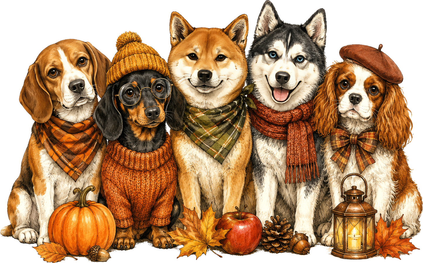 DTF Transfer – Autumn Dogs A Multi Sizes (AU-AN001)