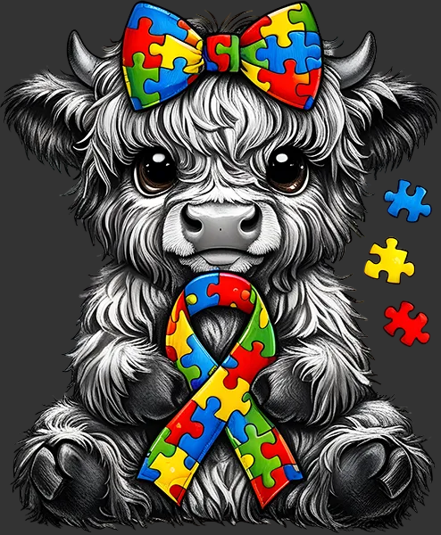 DTF Transfer – Autism Awareness Cow Multi Sizes (AW-AU001)