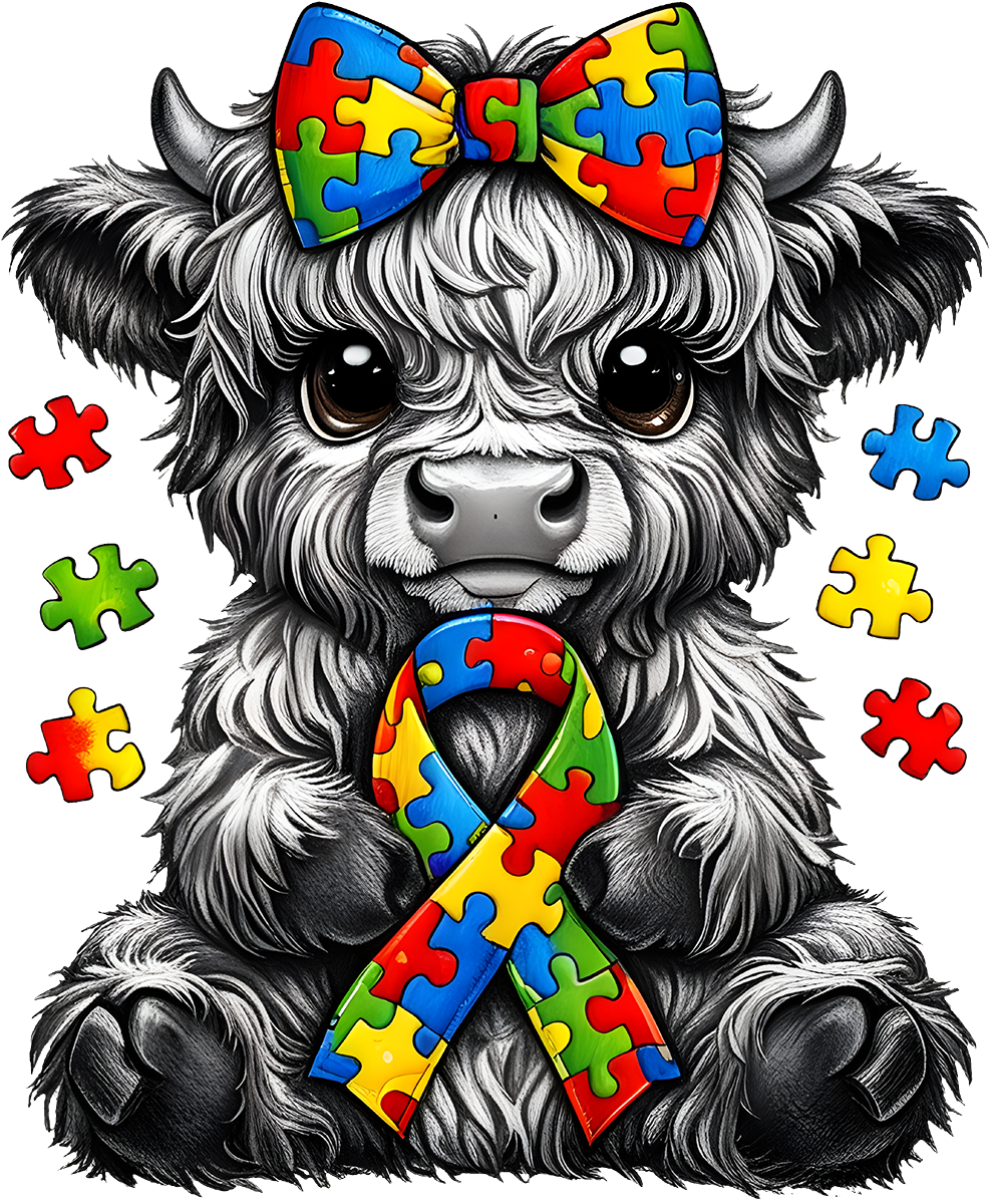 DTF Transfer – Autism Awareness Cow Multi Sizes (AW-AU001)
