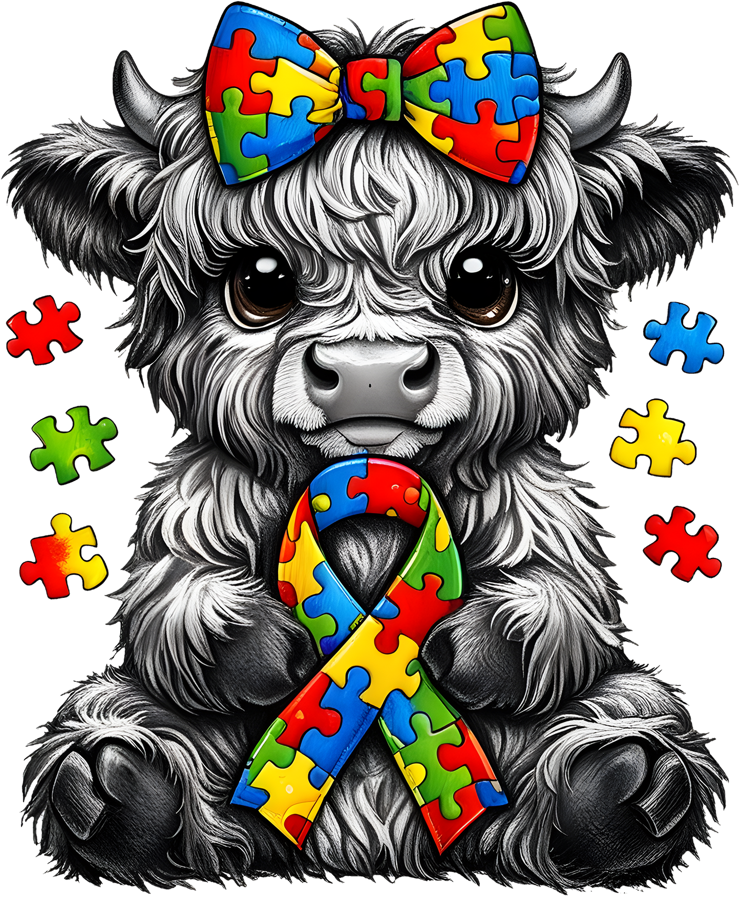 DTF Transfer – Autism Awareness Cow Multi Sizes (AW-AU001)