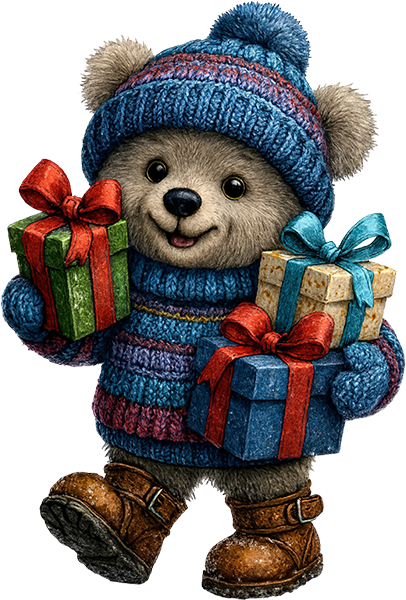 DTF Transfer – Bear With Presents Multi Sizes (CM-AN001)