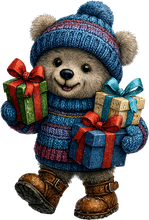 Load image into Gallery viewer, DTF Transfer – BL Bear With Presents Multi Sizes
