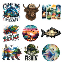 Load image into Gallery viewer, DTF Transfers Fishing, Camping &amp; Animals 9 pack Bundle
