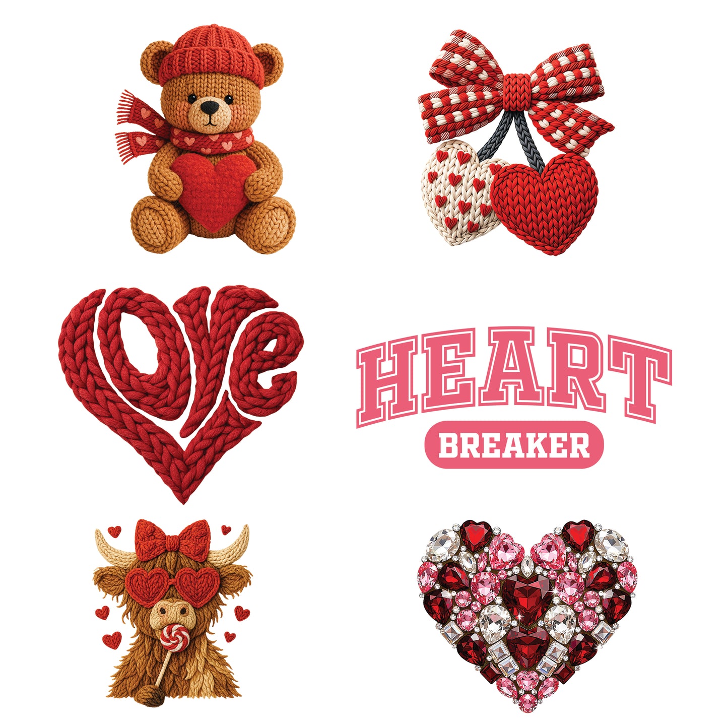 DTF Transfer Valentine’s Mini 3" to 8" width DTF Transfer 6 pack Bundle