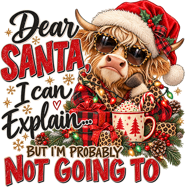 DTF Transfer - Xmas Cow Santa Explain Not (CM-CW010)