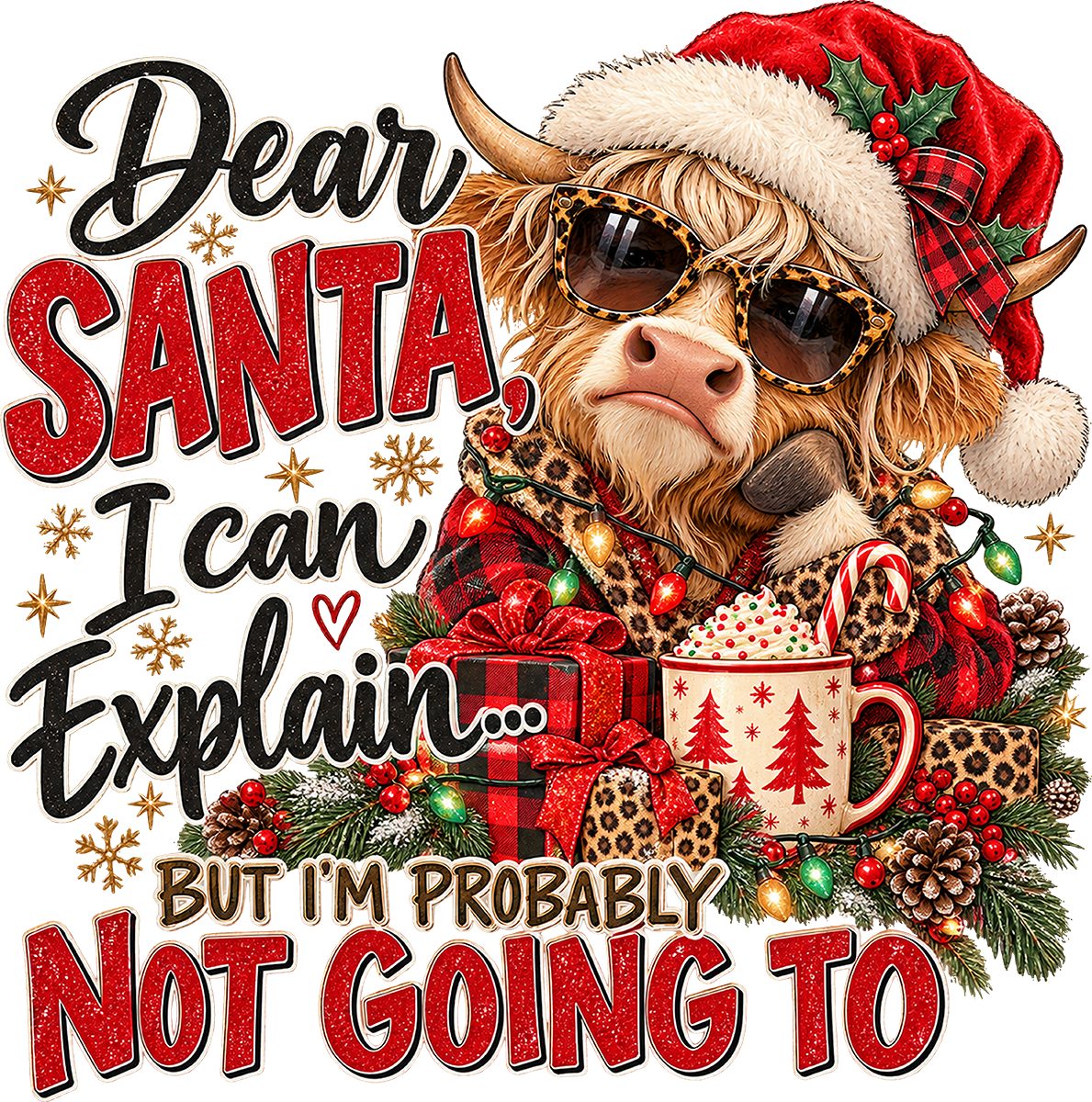 DTF Transfer - Xmas Cow Santa Explain Not (CM-CW010)