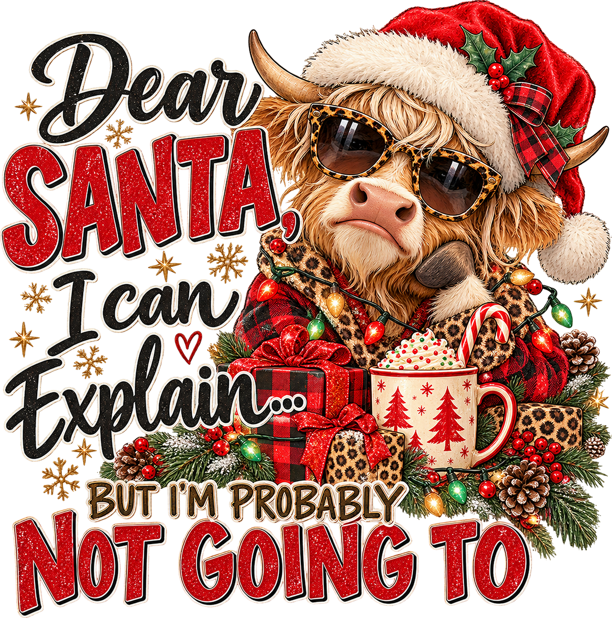 DTF Transfer - Xmas Cow Santa Explain Not (CM-CW010)