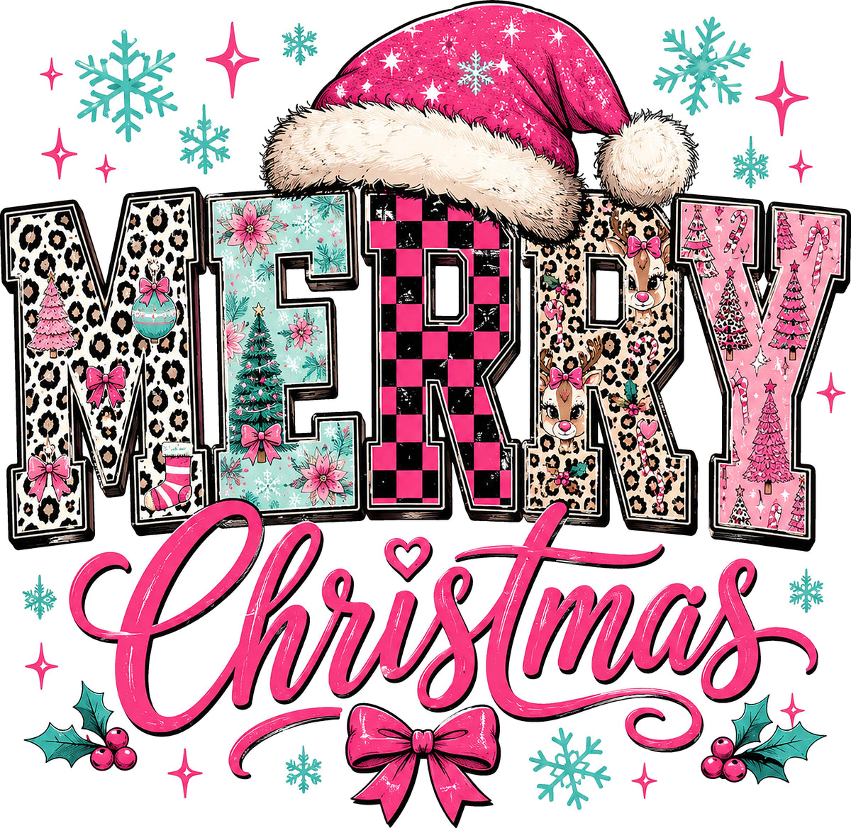 DTF Transfer - Pink Merry Xmas A (CM-MC002)