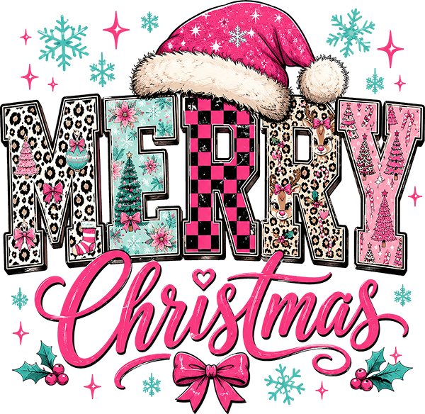 DTF Transfer - Pink Merry Xmas A (CM-MC002)