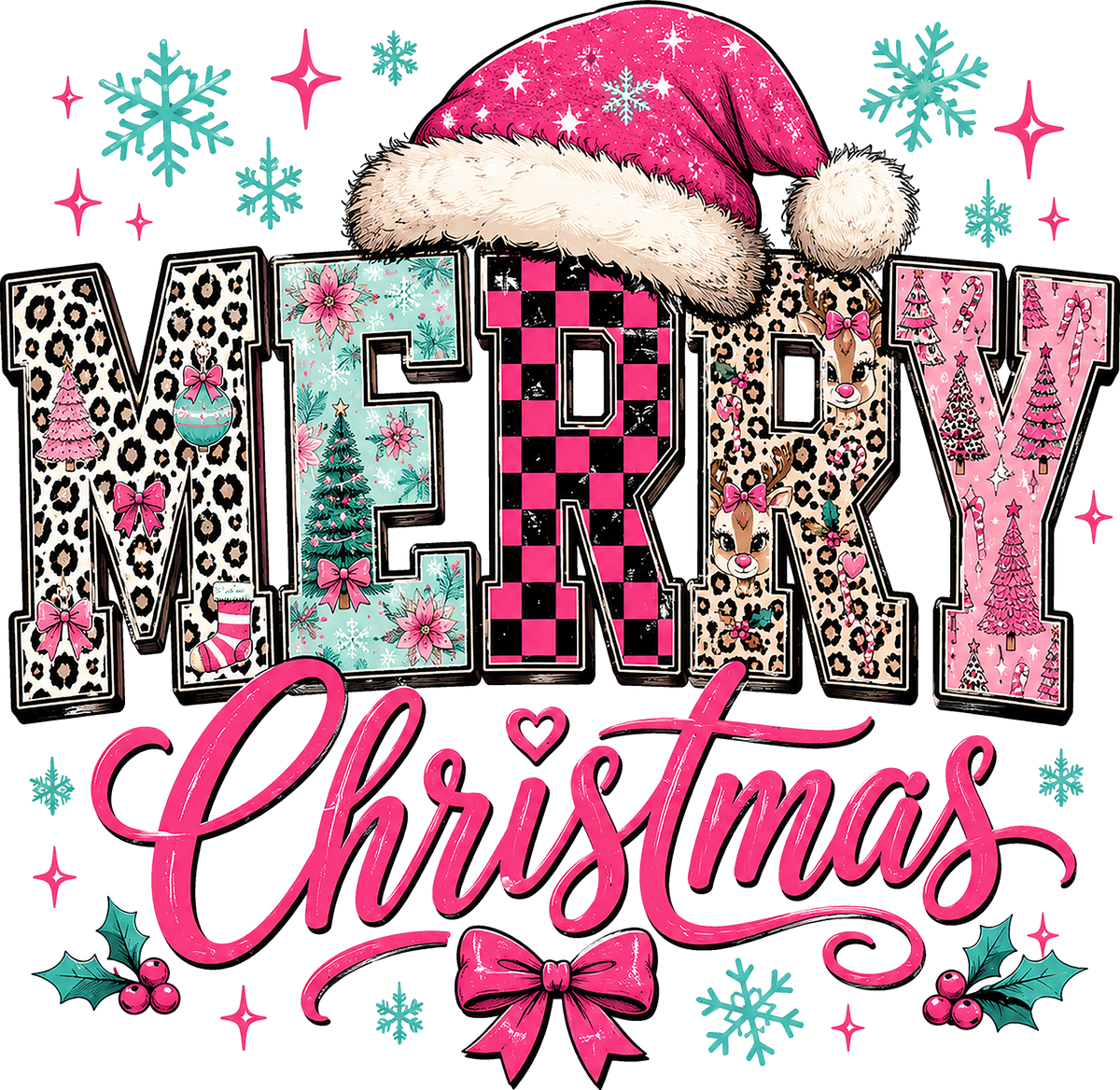 DTF Transfer - Pink Merry Xmas A (CM-MC002)